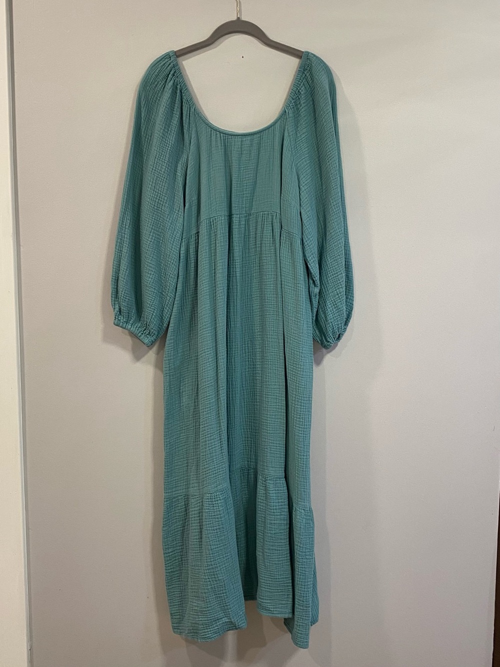100% Cotton Universal Thread Teal Maxi Dress with Puff Sleeves